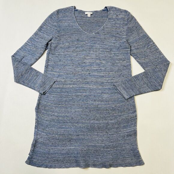 J. Jill Tunic Sweater Top Sm Cotton Linen Long Blue V-Neck Drapey Knit Lagenlook - Picture 4 of 11